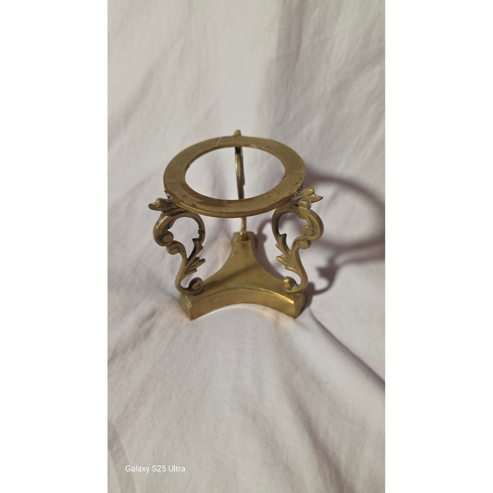 Vintage Brass Tripod Display Stand Ornate Scroll Ostrich Egg Sphere Holder 3.25" - Picture 2 of 7